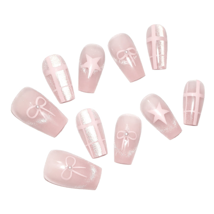 Artistic acrylic nails with elegant bow and star designs Bowlift