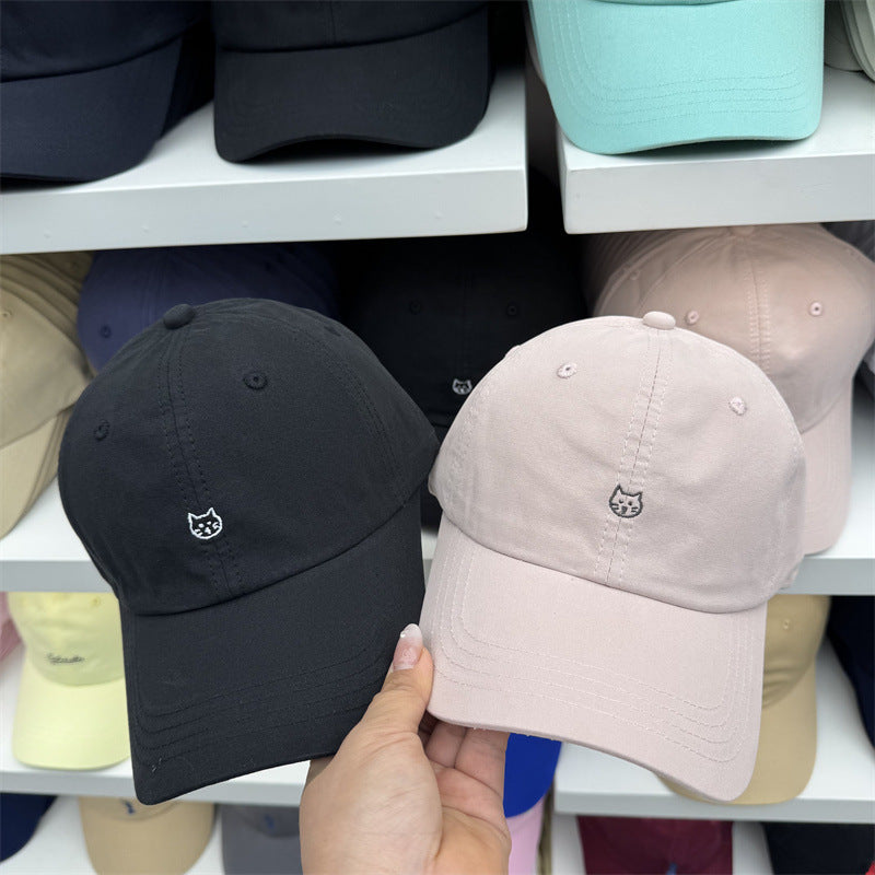 Women's Cat-Embroidered Cotton Baseball Cap Bowlift