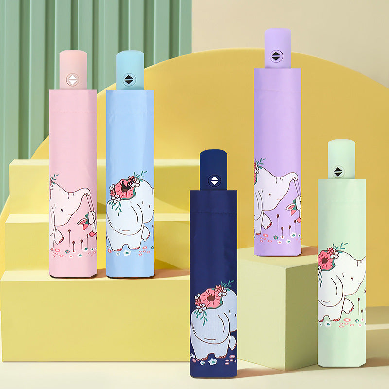 Women Folding Umbrella with Cute Elephant Design Bowlift