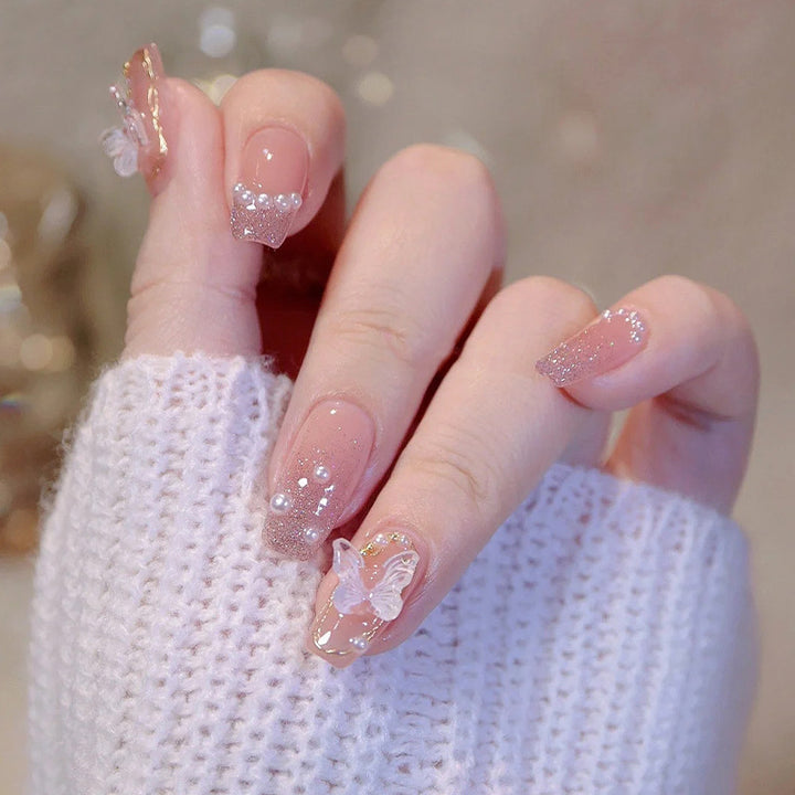 Premium Decorative Press-On Nail Set with Butterfly Accents Bowlift
