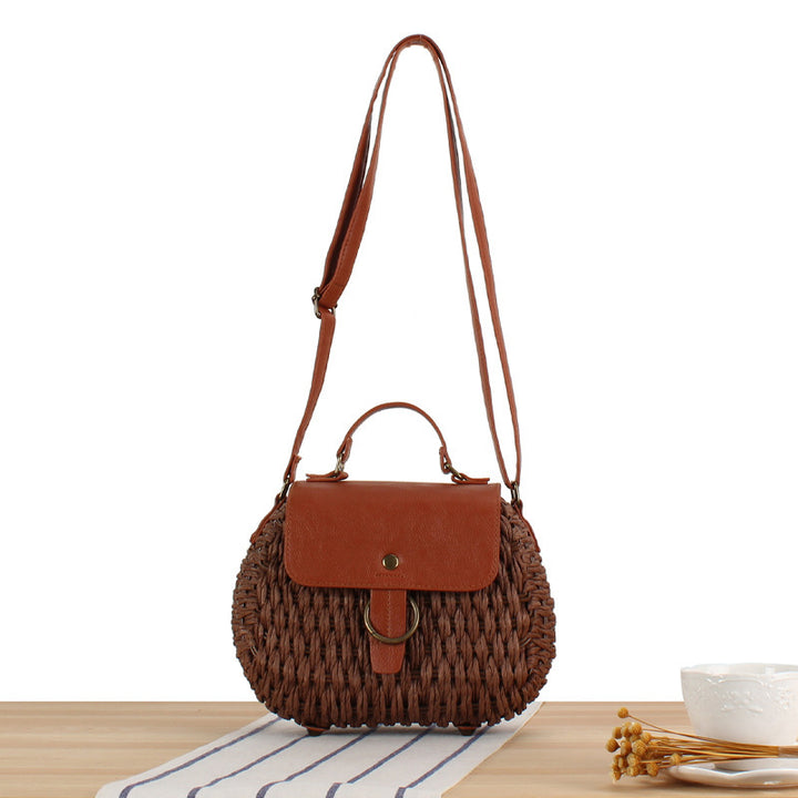 Handbag with Elegant Leather Lid and Woven Design Bowlift