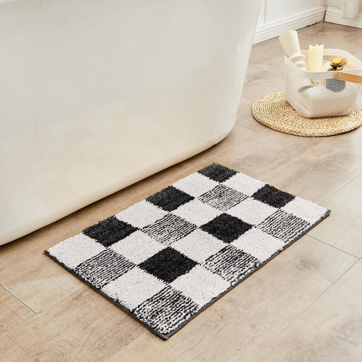 Plush Memory-Foam Non-Slip Checkerboard Bath Rug Bowlift