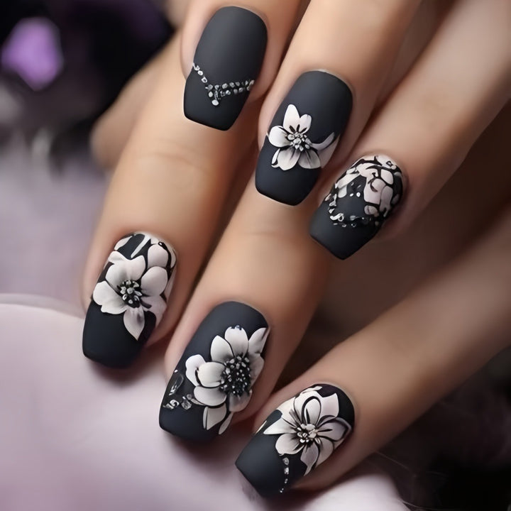 Artificial nails with elegant floral designs Bowlift