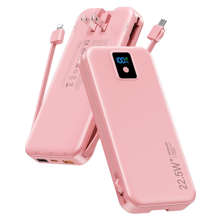 Power bank with digital LCD display and integrated charger Bowlift