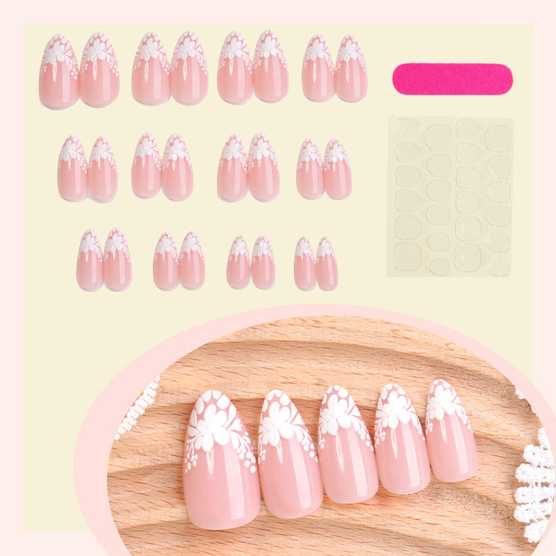 Elegant Decorative Press-On Nail Set with Floral Accents Bowlift 1788495970