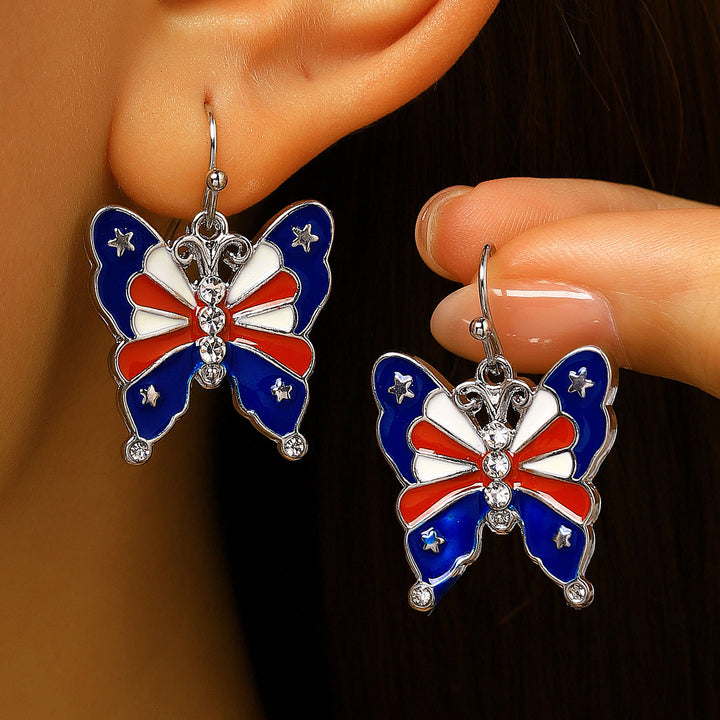 Women's nan patriotic novelty dangle hook earrings with laser-printed wooden fireworks charm Bowlift
