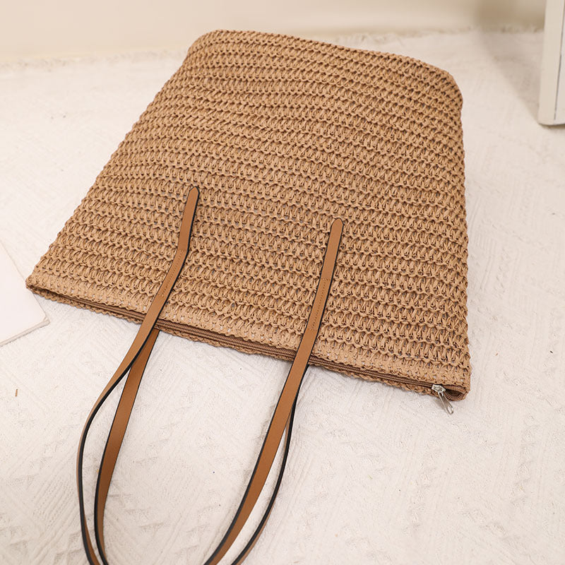 Braided shopping bag with elegant leather handles Bowlift