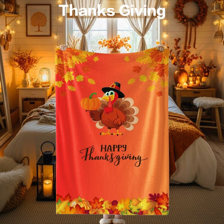 Thanksgiving-Themed Cozy Fleece Blanket