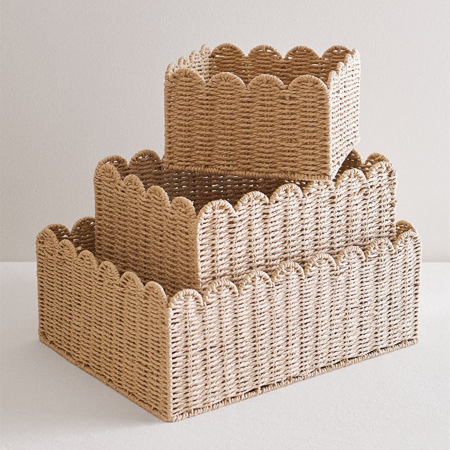 Scalloped Woven Storage Basket Bowlift