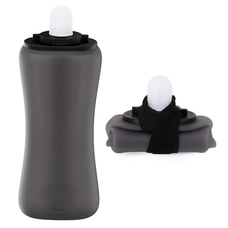 Collapsible Silicone Handheld Running Water Bottle with Soft Nozzle and Elastic Carry Strap Bowlift
