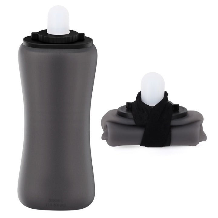 Collapsible Silicone Handheld Running Water Bottle with Soft Nozzle and Elastic Carry Strap Bowlift