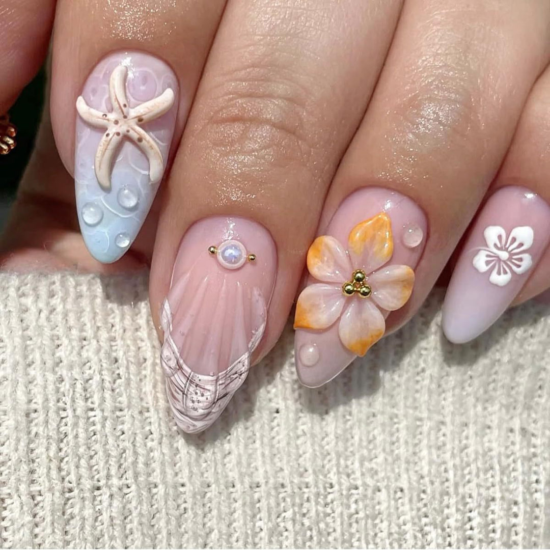 Artistic 3D Floral Press-On Nail Set Bowlift