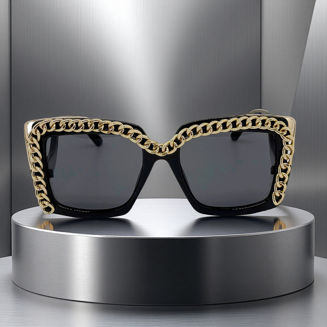 Women's fashionable oversized sunglasses with chain frame Bowlift
