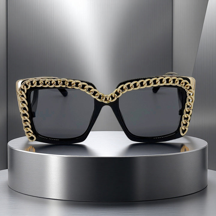 Women's fashionable oversized sunglasses with chain frame Bowlift