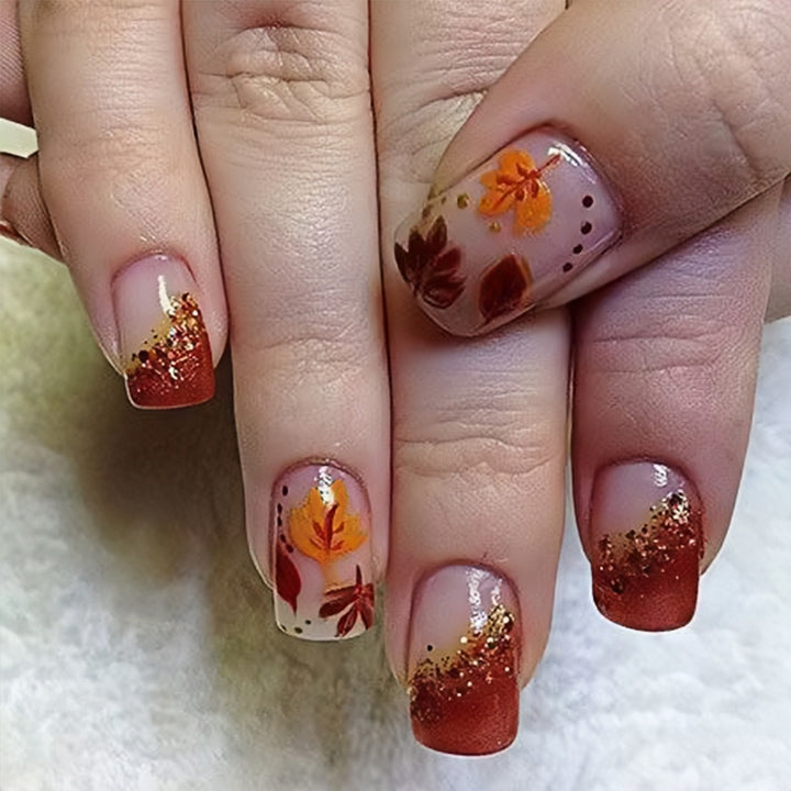 Autumn-Themed Press-On Nail Art Bowlift