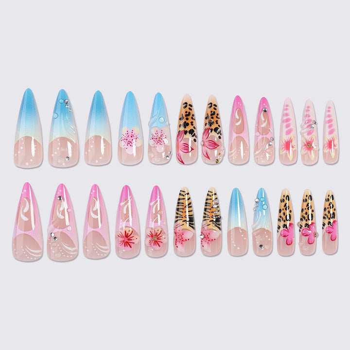 Artificial nail set with floral and animal designs Bowlift