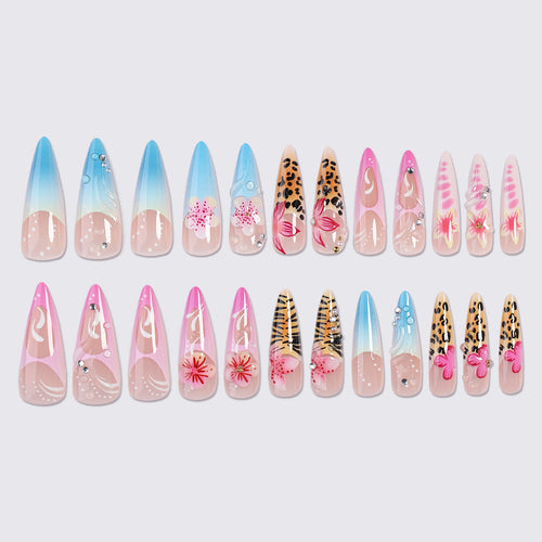 Artificial nail set with floral and animal designs Bowlift