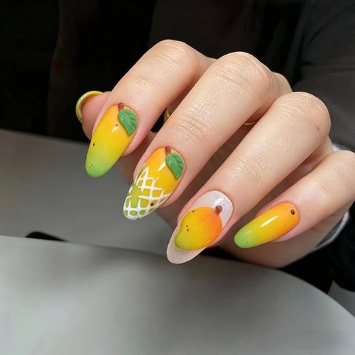 Creative artificial nails with colorful mango design Bowlift