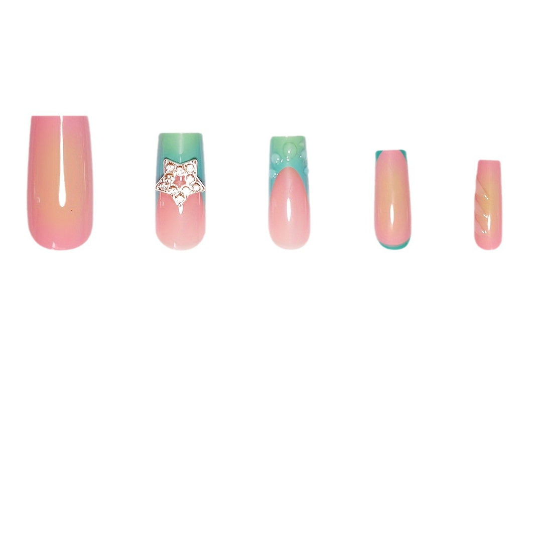 Artistic Ombre Press-On Nails with Gemstone Accents Bowlift
