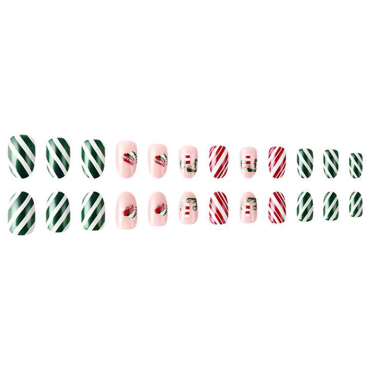 Festive Christmas-Themed Press-On Nail Art Bowlift