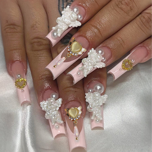 Decorative Press-On Nail Set with 3D Accents Bowlift