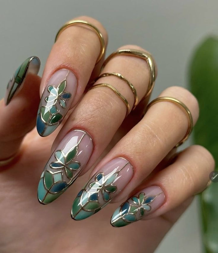 French Art Nails with Floral Design Bowlift