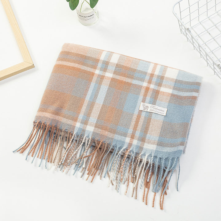 Women Plaid-Fringe Scarf made of soft material Bowlift
