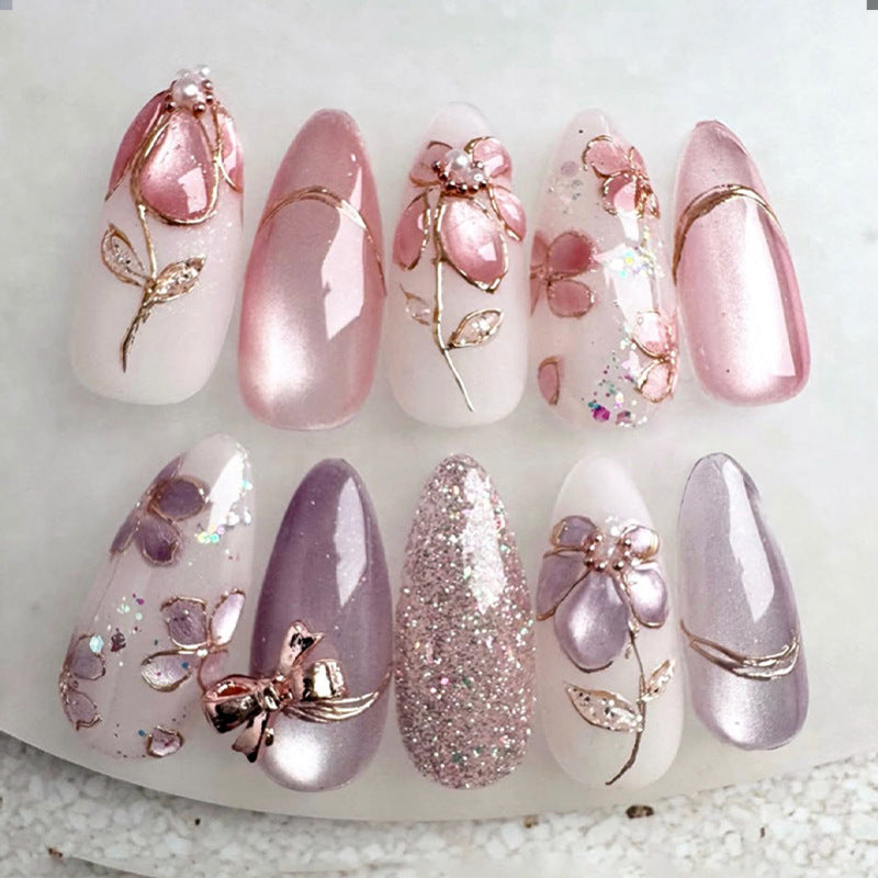 Artistic Press-On Nail Design Bowlift