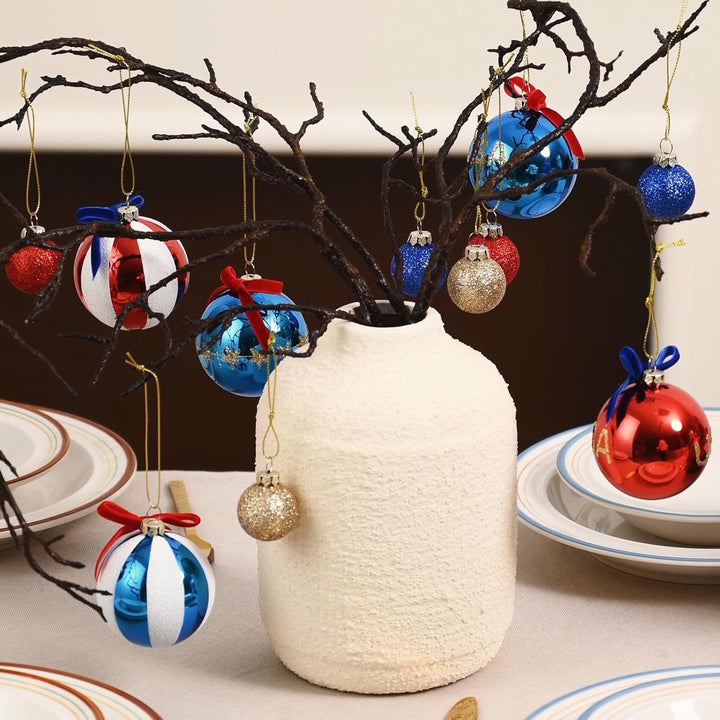Unisex nan patriotic Christmas ball set with glitter and mirror surfaces as well as bow suspension Bowlift