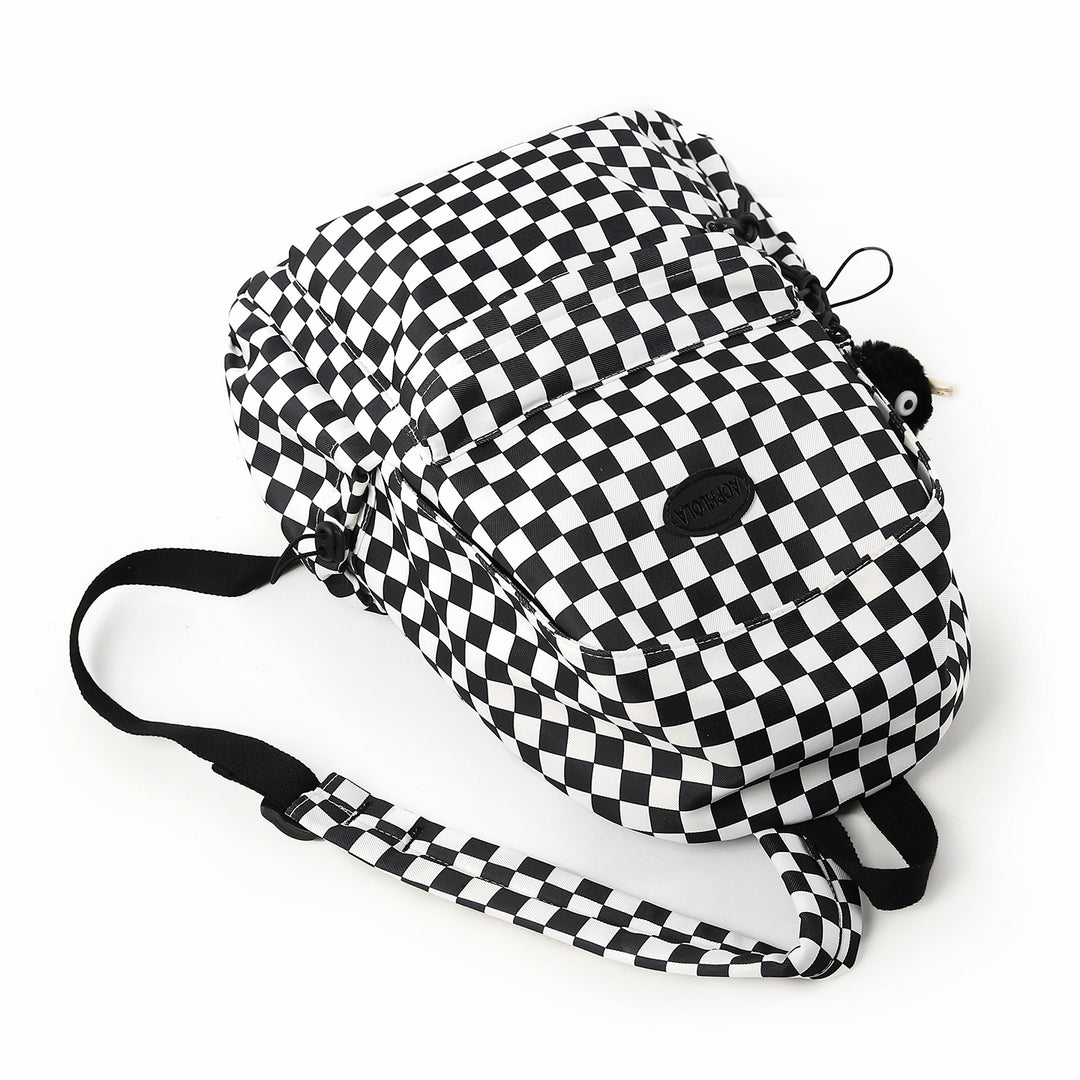 Checkerboard Print School Backpack Bowlift