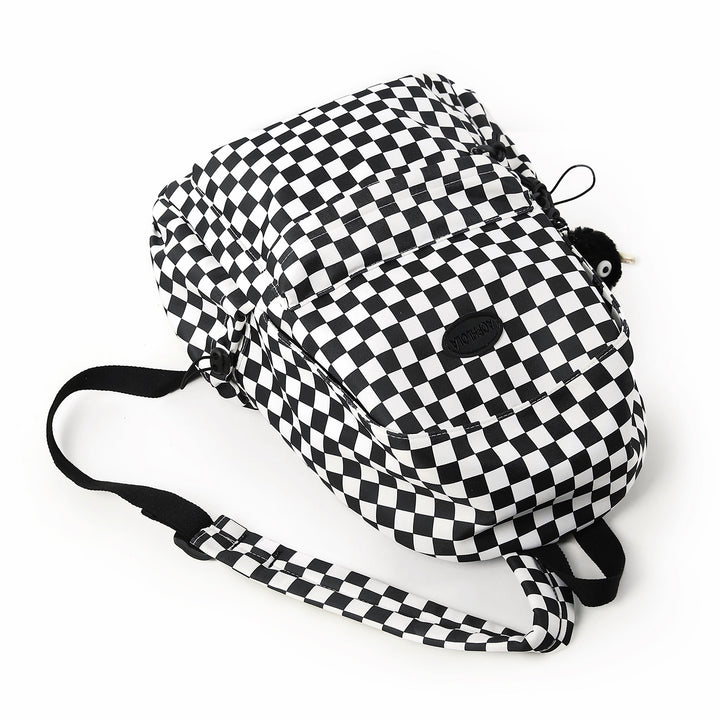 Checkerboard Print School Backpack Bowlift
