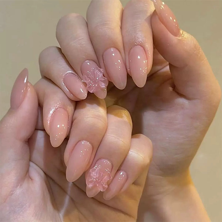 Elegant false nail tips with floral 3D embellishments Bowlift