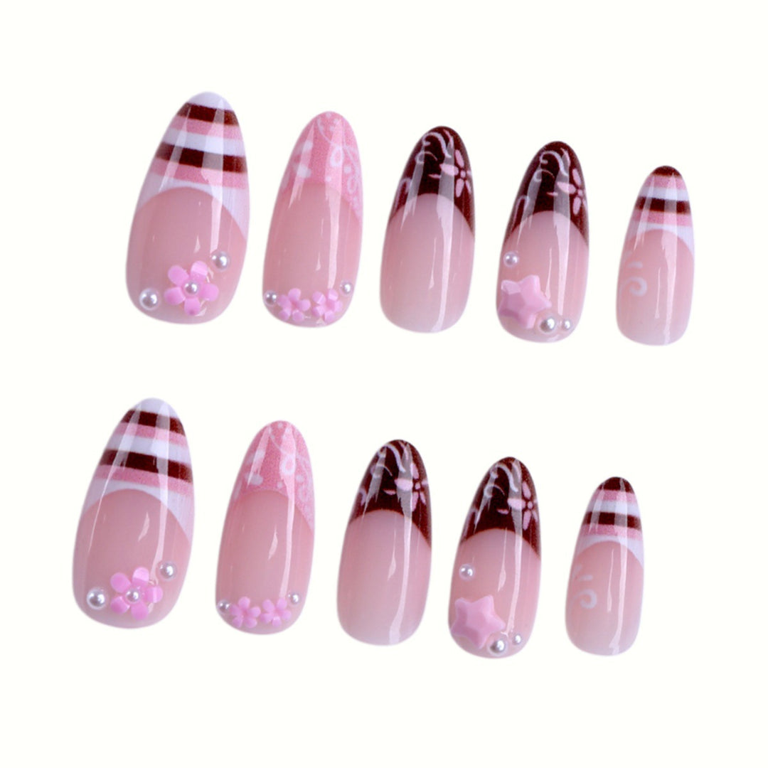 Artistic Floral Press-On Nail Enhancements Bowlift