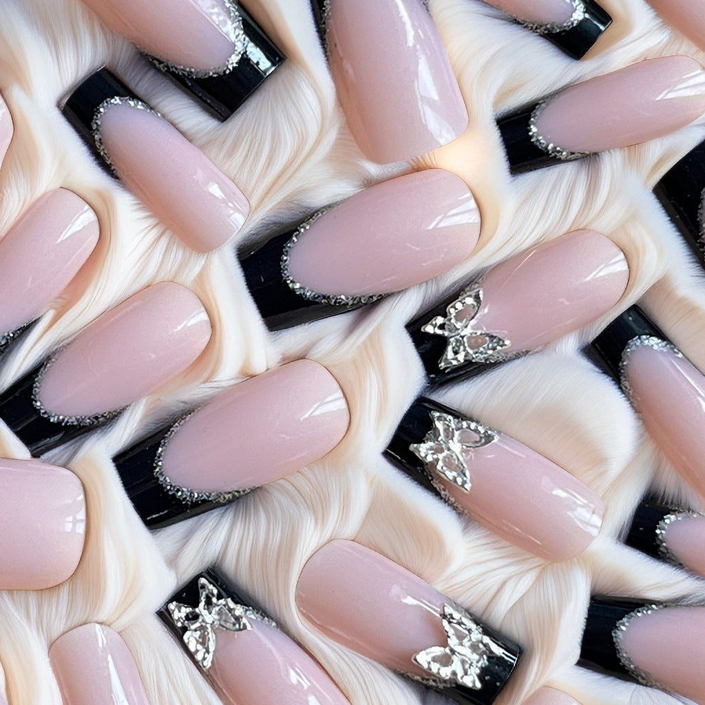 Glamorous Stiletto Nail Extensions with Butterfly Accents Bowlift