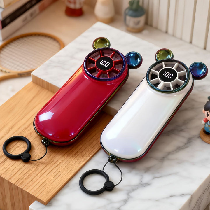 Women's Portable Mini Fan with Digital Display and Animal Ears Bowlift