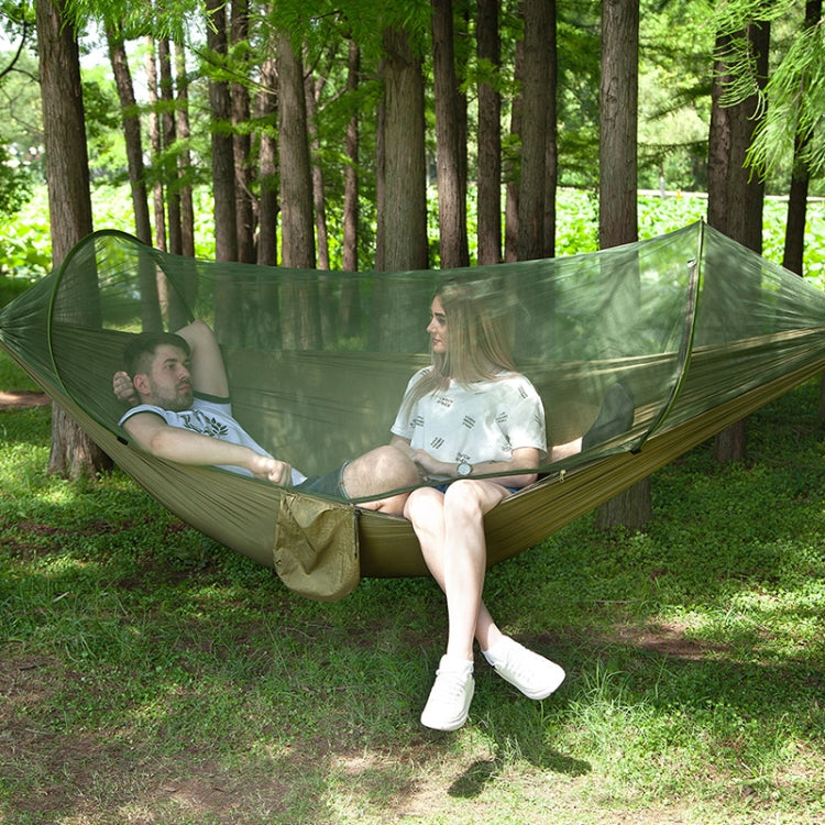 BowLift | Portable Outdoor Camping Fully Automatic Nylon Parachute Hammock with Mosquito Nets, Size: 290 x 140cm (Army Green)