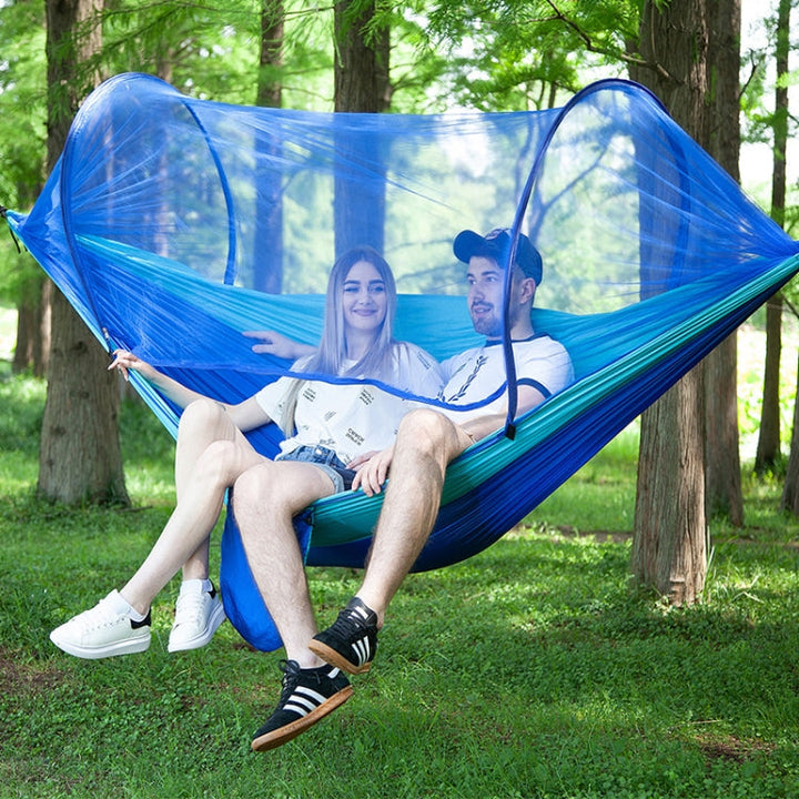 BowLift | Portable Outdoor Camping Fully Automatic Nylon Parachute Hammock with Mosquito Nets, Size: 290 x 140cm (Army Green)