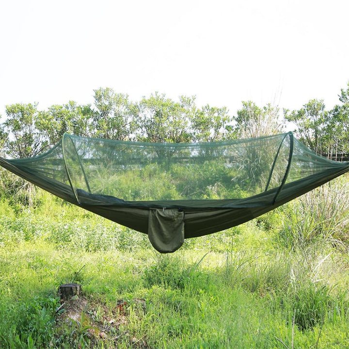 BowLift | Portable Outdoor Camping Fully Automatic Nylon Parachute Hammock with Mosquito Nets, Size: 250 x 120cm (Olive Green)
