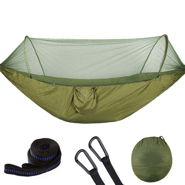 BowLift | Portable Outdoor Camping Fully Automatic Nylon Parachute Hammock with Mosquito Nets, Size: 250 x 120cm (Olive Green)