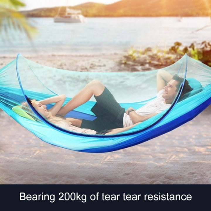 BowLift | Portable Outdoor Camping Fully Automatic Nylon Parachute Hammock with Mosquito Nets, Size: 250 x 120cm (Olive Green)