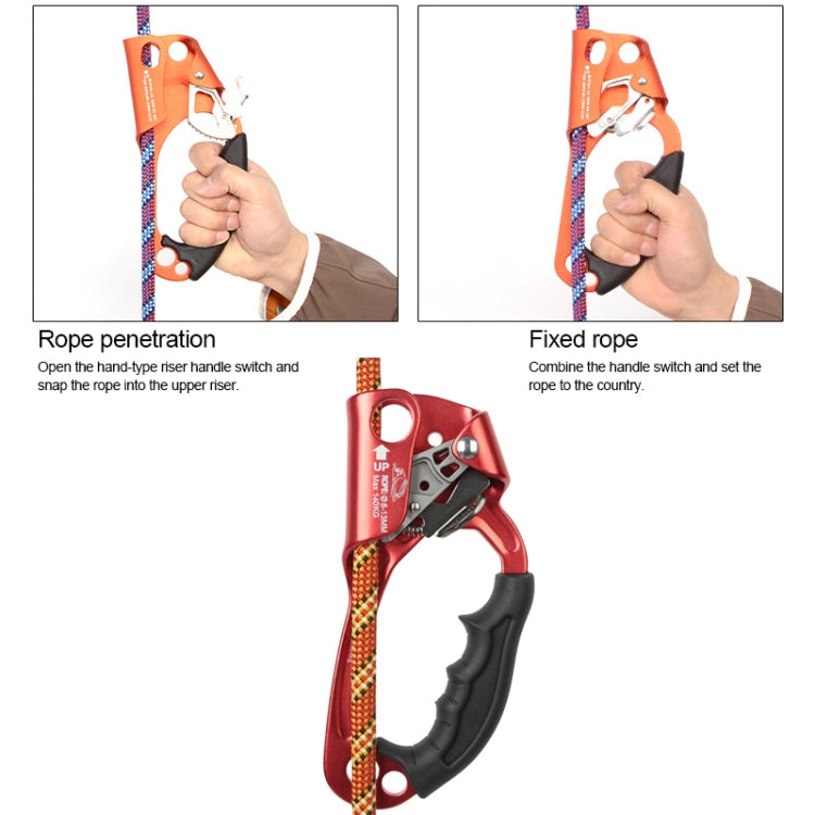 BowLift | XINDA TP-8606 Outdoor Rock Climbing Air Work Anti-Fall Handheld Rope Gripper for 8-12mm Diameter Rope Right(Red)