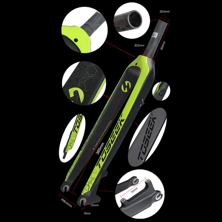 BowLift | TOSEEK Ultra Light 26 Inch 385mm Mountain Bike Full Carbon Fork Straight Tube Disc Brake (Black)