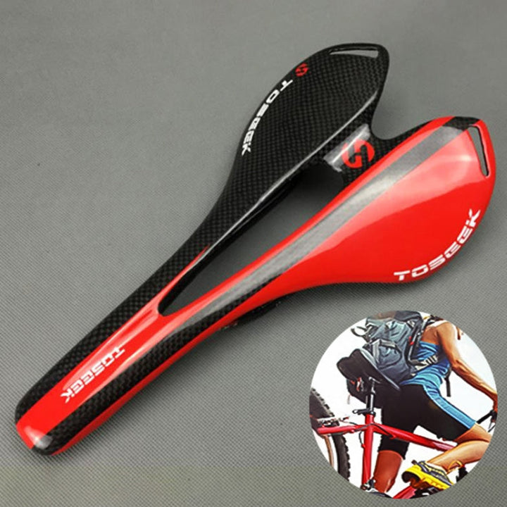 BowLift | TOSEEK Road Bike Carbon Fiber Saddle Bicycle Hollow Saddle, 3K Texture + Lightweight (Red)