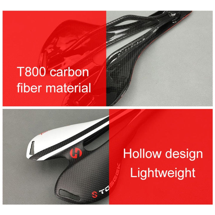 BowLift | TOSEEK Road Bike Carbon Fiber Saddle Bicycle Hollow Saddle, 3K Texture + Lightweight (Red)