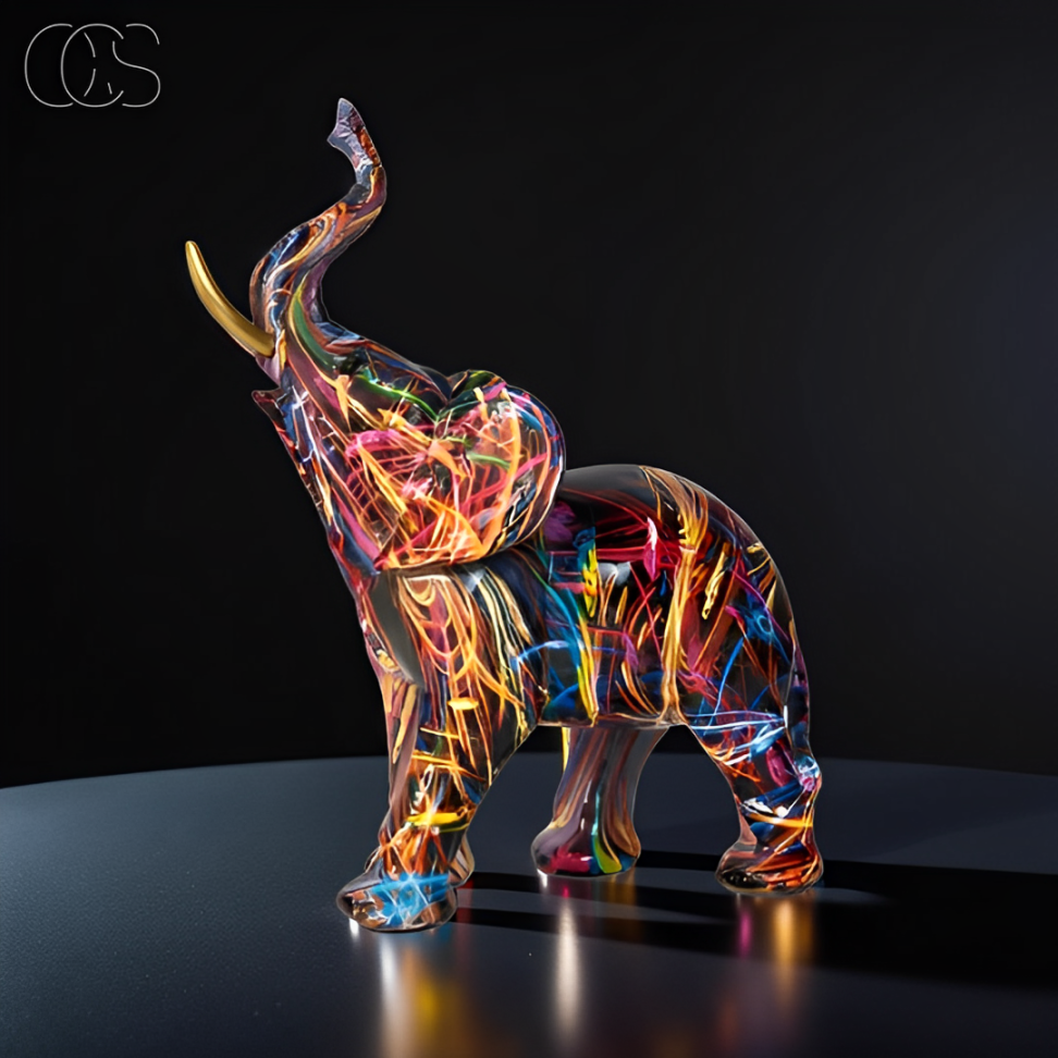 BowLift | Abstract Elephant Statue – Colourful African Design with Raised Trunk for Good Luck