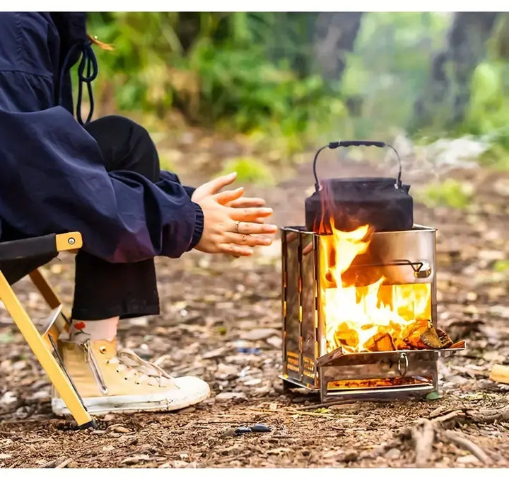VuurKracht Compact – Foldable Stainless Steel Wood Stove for Outdoor Activities | Bowlift