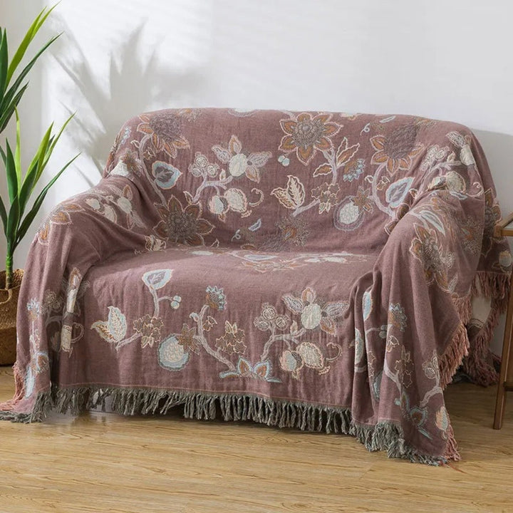 BowLift | Orchid Trail Floral Cotton Tassel Bed Blanket