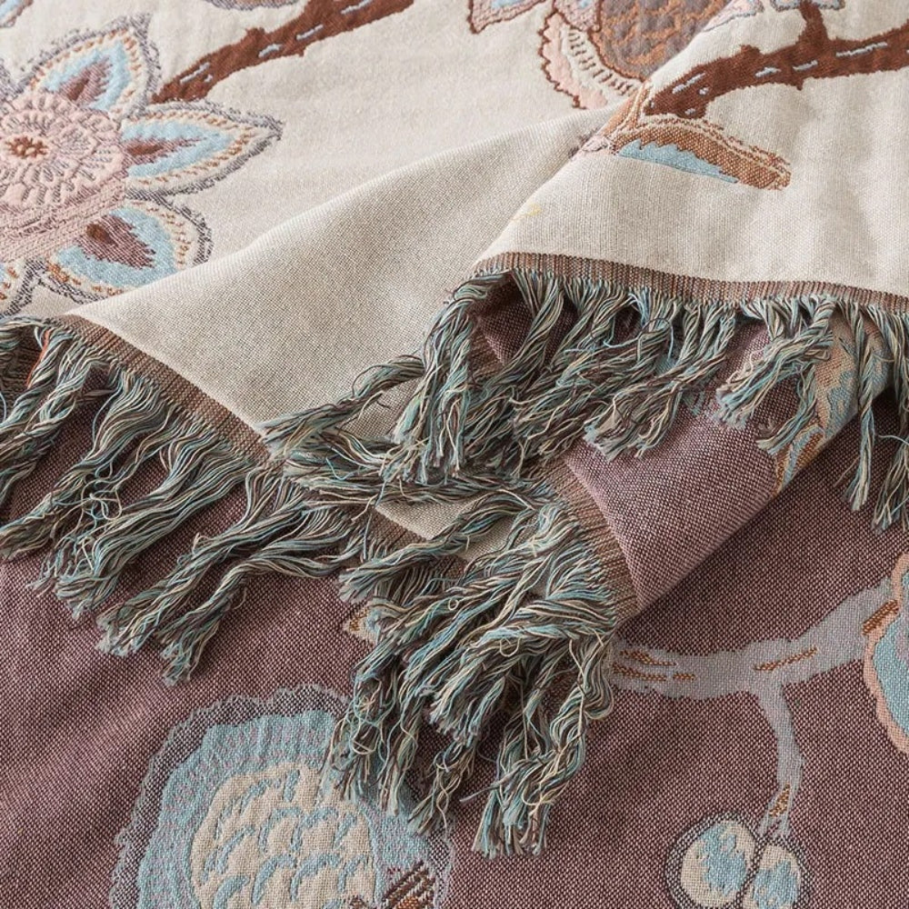BowLift | Orchid Trail Floral Cotton Tassel Bed Blanket