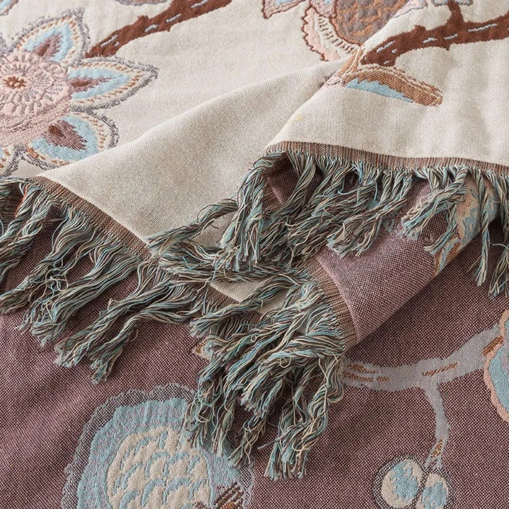 BowLift | Orchid Trail Floral Cotton Tassel Bed Blanket