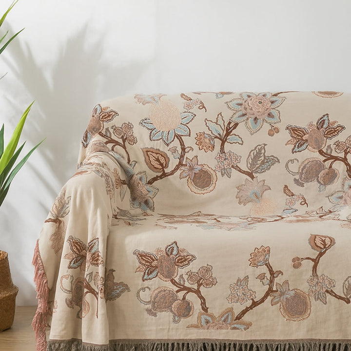 BowLift | Orchid Trail Floral Cotton Tassel Bed Blanket